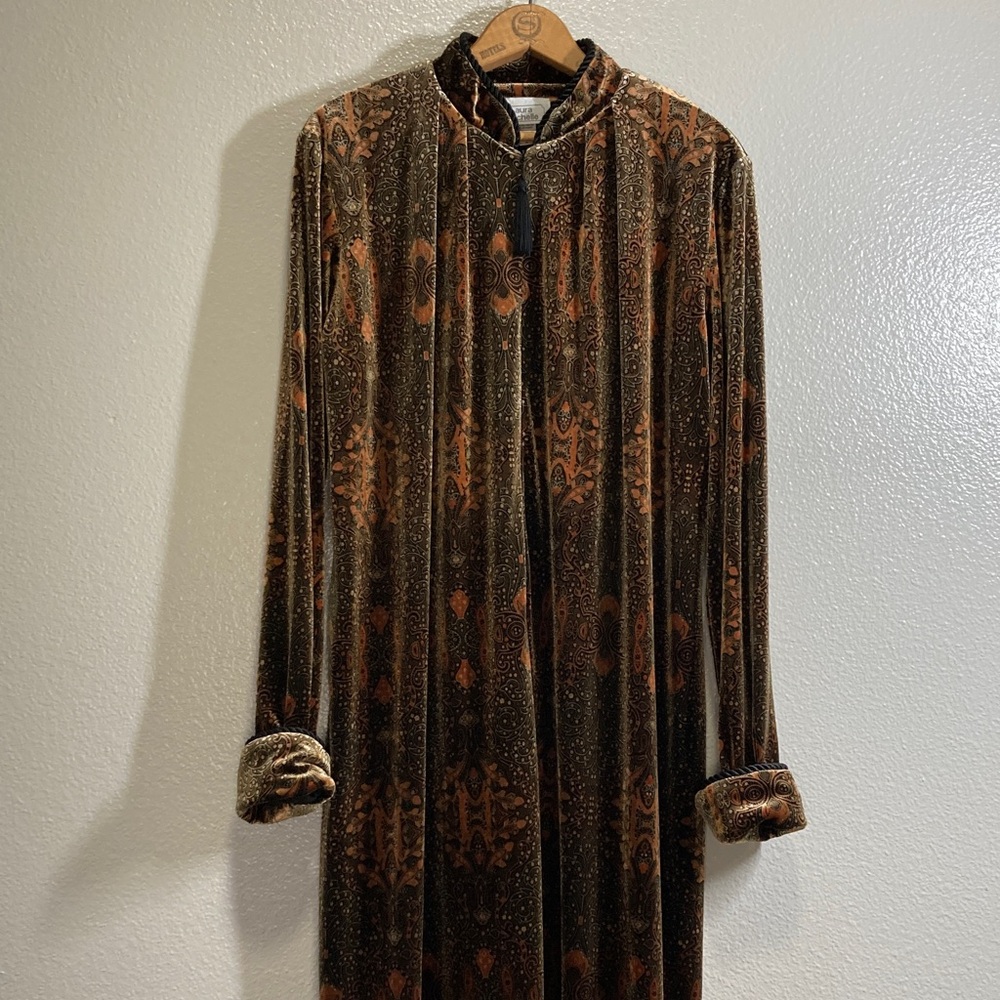 Vintage Laura Michelle Velour Velvet Whimsigoth Tassel Zip front Maxi Dress sz M